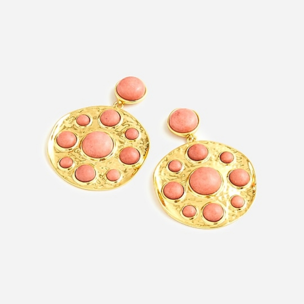 J.Crew oversized stone medallion earrings, gold/ pink